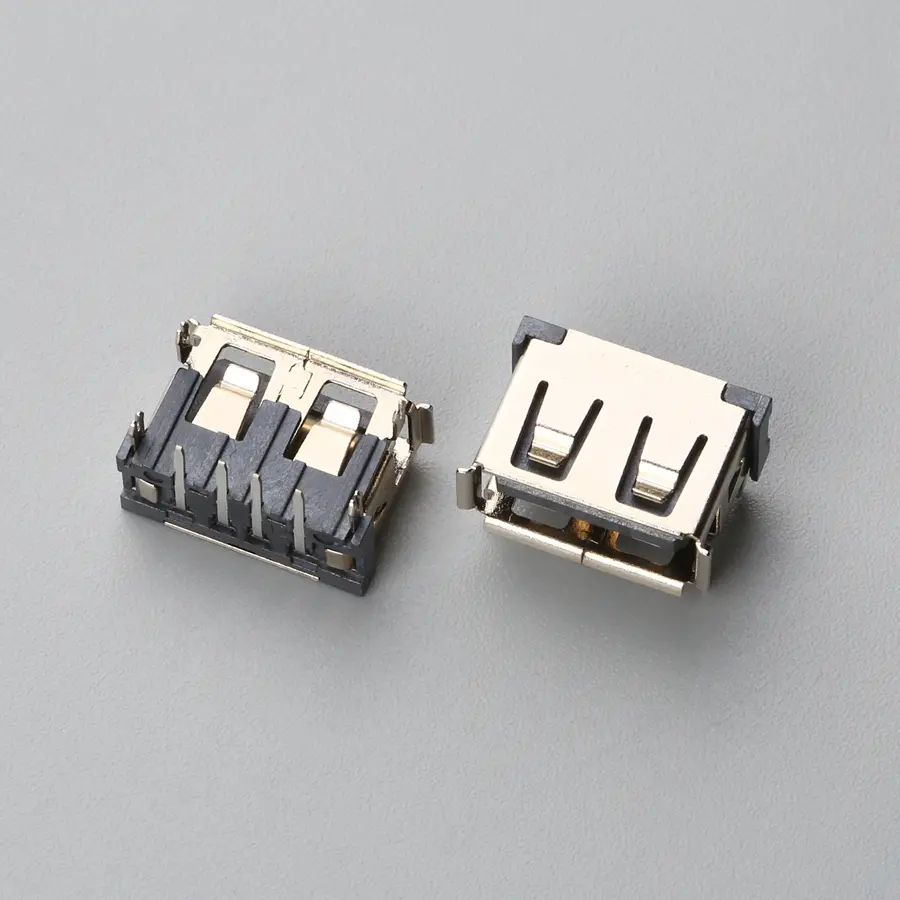 2.BUSF04B2N12133 USB2.0 AF 板上型DIP L=10.0mm 四个鱼叉脚 无卷边 短体