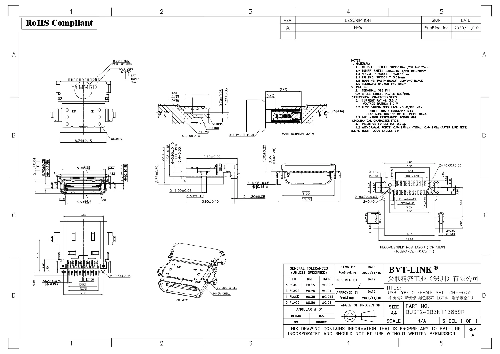 18.BUSF242B3N11385SR-USB TYPE C 24P 母座 沉板式双SMT H=1.70mm CH=0.55mm_page-0001