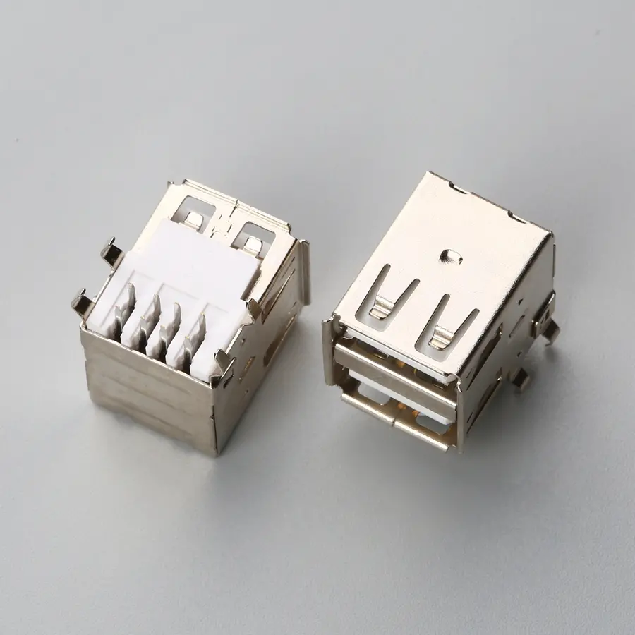 5.BUSF08W2N1222 双层 USB2.0 AF 板上型DIP 带卷边弯脚