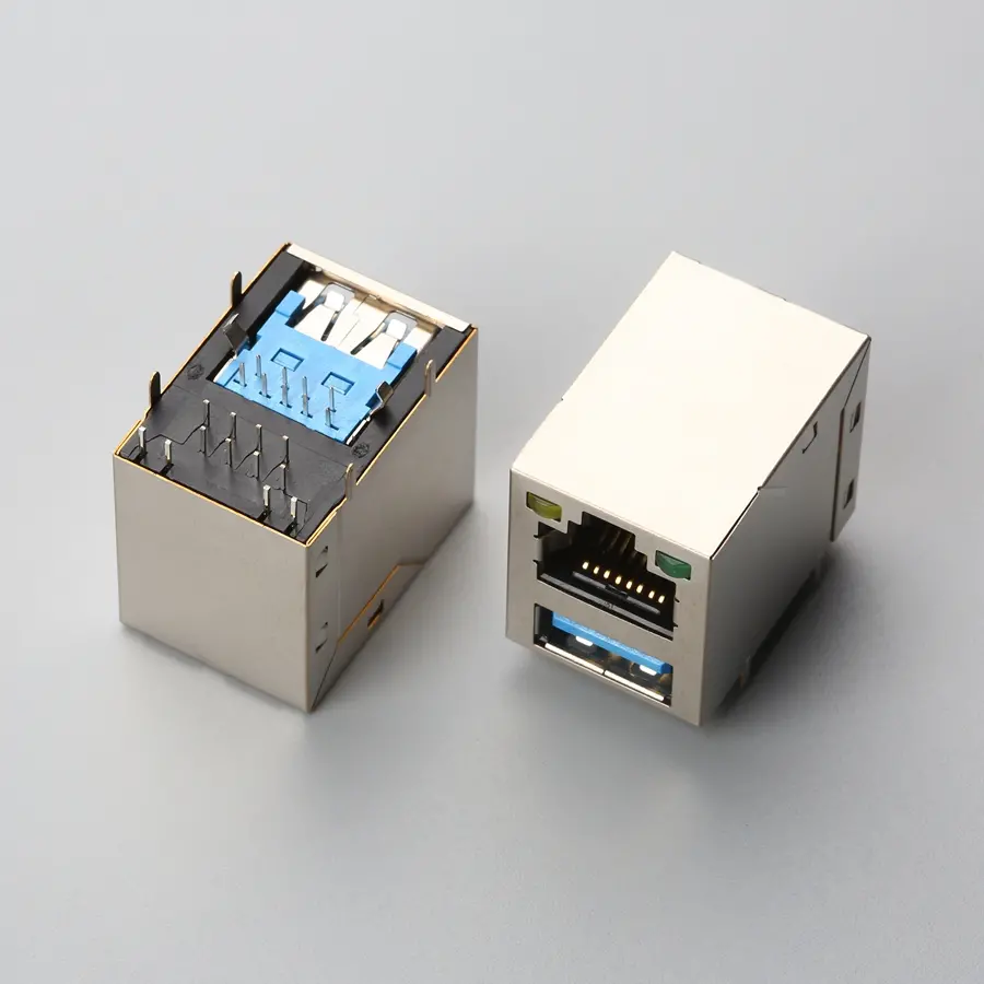 14.BADRJFNUSF1B018ST RJ45+USB3.0 AF 板上型DIP 带灯