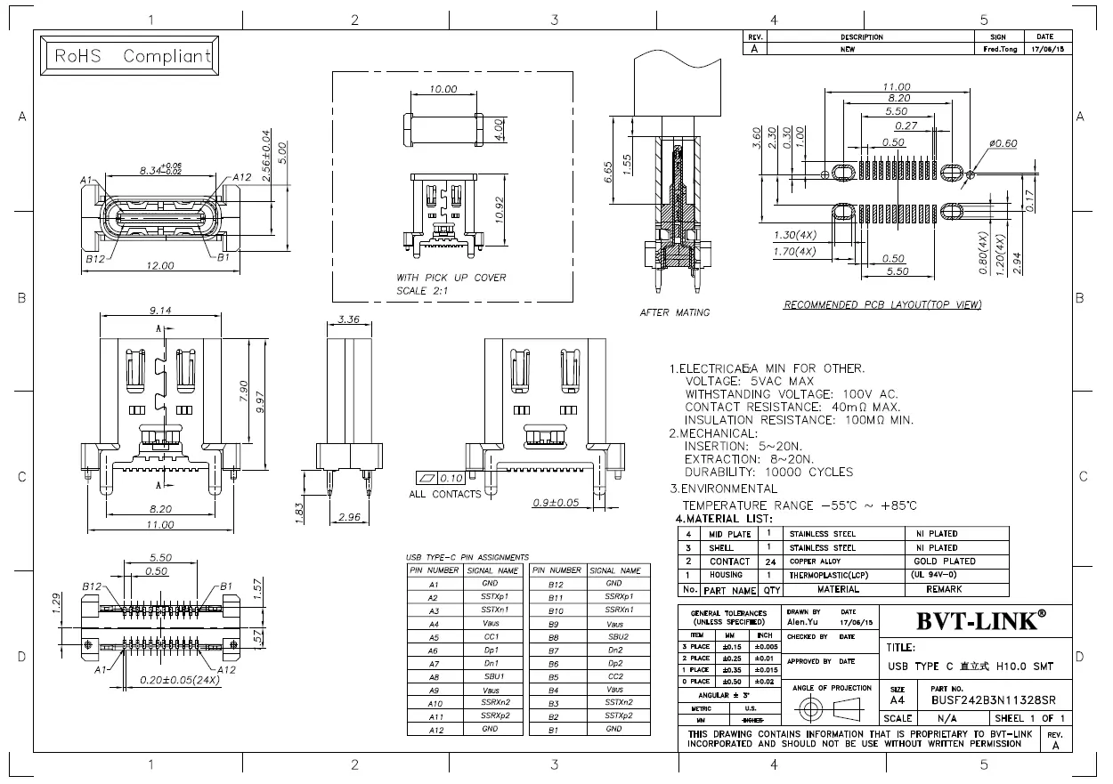 28.BUSF242B3N11328SR-USB TYPE C 24P 母座  立式SMT H=10.0mm