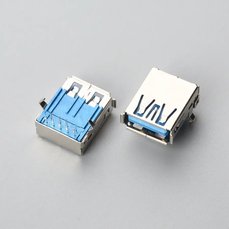 22.BUSF092L1N12306ST USB 3.0 AF 板上型DIP 有卷边弯脚 加长胶芯