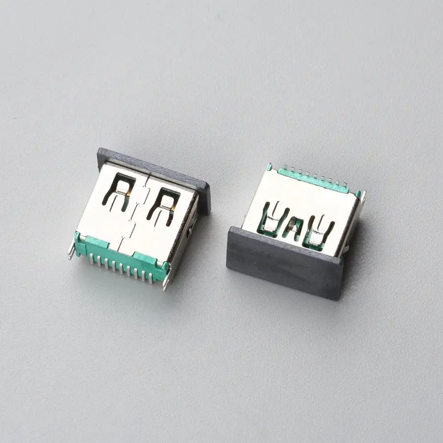28.BUSF09G1N12274 USB3.0 AF 立式SMT H=11.50mm 无卷边 绿色胶芯