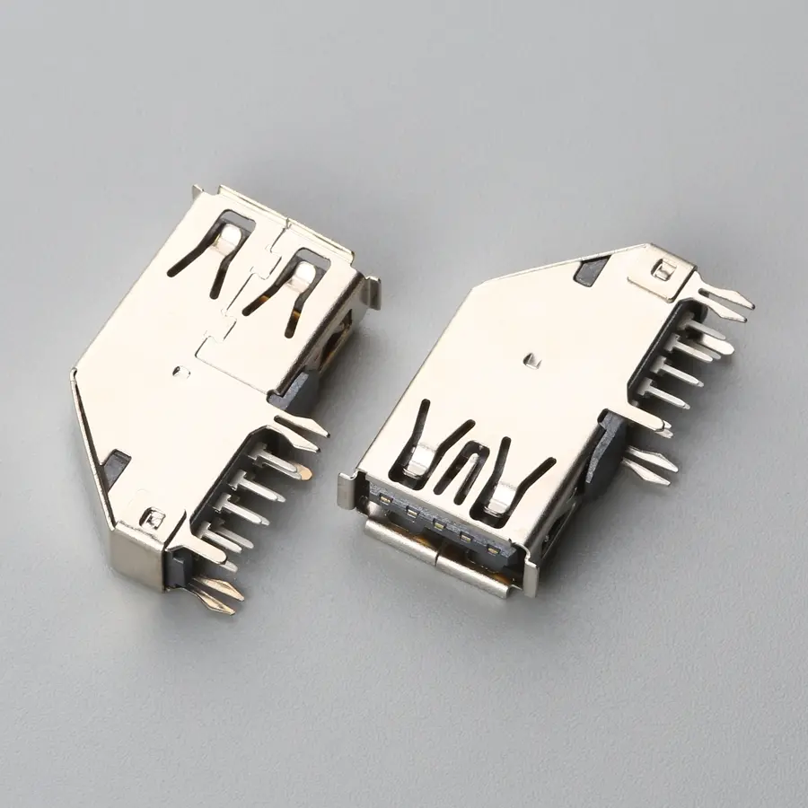 32.BUSF09B3N1227 USB3.0 AF 90度 侧插 DIP 不锈钢壳有卷边鱼叉脚