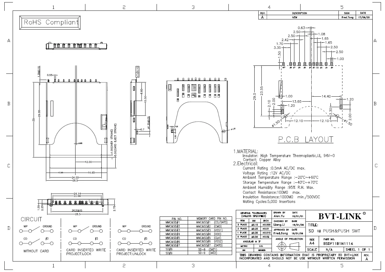 3.BSDF11B1N1114-SD 卡座 SMT  PUSH--PUSH
